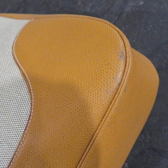 REINA Italian Leather Tan Leather Trim Beige Canvas Shoulder Bag - Picture 8 of 10